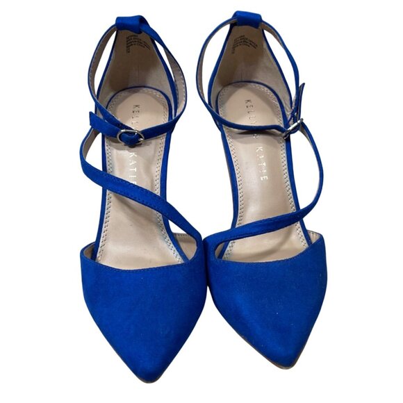 Kelly & Katie Heels Blue Suede Ankle Strap Sevama 7 M 4" - Picture 3 of 11